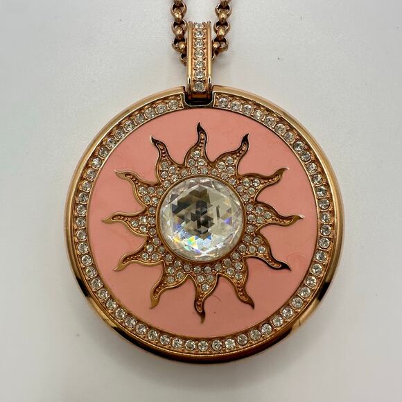 Wintex rose gold pink enamel clear rhinestones quartz pocket watch necklace - Picture 1 of 10